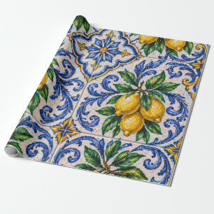 Papier Cadeau Carreau Azulejo Méditerranéen au Citron