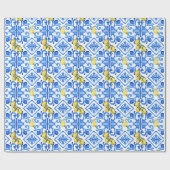 Papier Cadeau Carreau bleu citron jaune  (Plat)
