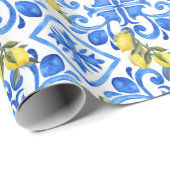 Papier Cadeau Carreau bleu citron jaune  (Coin rond)