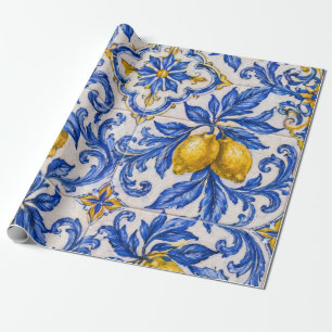 Papier Cadeau Carreau d'azulejo citron bleu