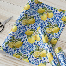 Carreau de citron bleu blanc motif méditerranéen