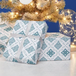 Papier Cadeau Carreau géométrique bleu et blanc motif sans coutu