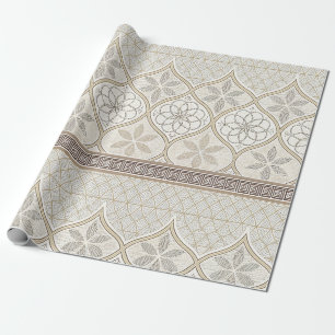Papier Cadeau Carreau géométrique marocain chocolat taupe crème