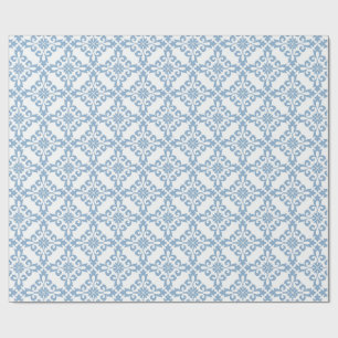 Papier Cadeau Carreau méditerranéen bleu damassé élégant