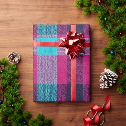 Papier cadeau carreau néo-fuchsia (Cadeau de vacances)
