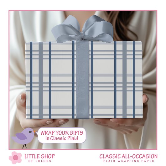 Papier Cadeau Carreaux Bleus Classiques