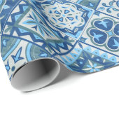 Papier Cadeau Carreaux bleus traditionnels (Coin rond)