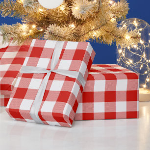 Papier Cadeau Carreaux de bison rouge et blanc