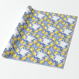 Papier Cadeau Carreaux de citron siciliens Motif Méditerranéen D