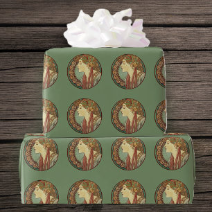 Papier Cadeau Carreaux de mosaïque vintage Art déco Lady Green F