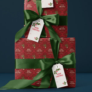 Papier Cadeau Carreaux de Noël en pierre rouge foncé