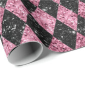 Papier Cadeau Carreaux de Parties scintillant rose et noir Papie (Coin rond)