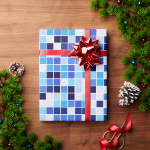 Papier Cadeau Carreaux de Piscine, Carreaux de Mosaïque Bleus, M