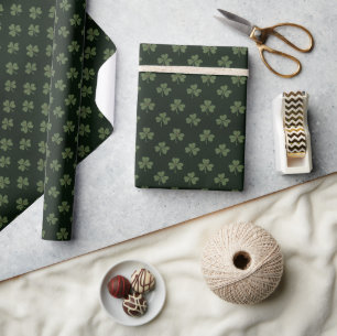 Papier Cadeau Carreaux de trèfle vert foncé