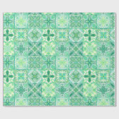 Papier Cadeau Carreaux décorés en vert et blanc (Plat)