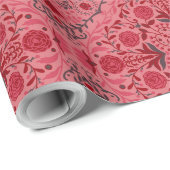 Papier Cadeau Carreaux floraux en rouge et pastèque rose (Coin rond)