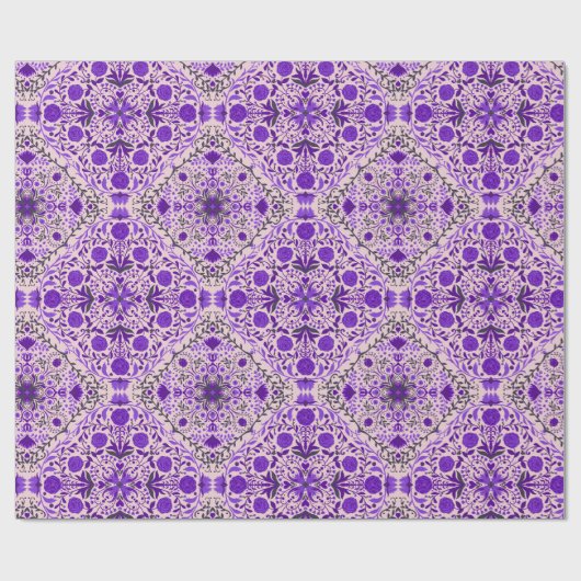 Papier Cadeau Carreaux floraux en violet et coton bonbon rose (Plat)