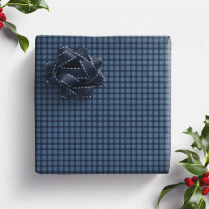 Papier Cadeau Carreaux gingham bleus simple tartan de vacances p
