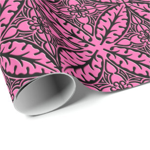 Papier Cadeau Carreaux marocains - rose fuchsia et noir