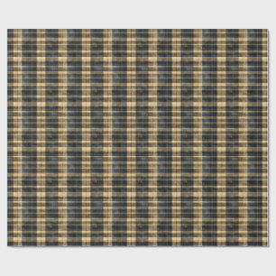 Papier Cadeau Carreaux Navy Vintage et Brun avec Texture Rustiqu