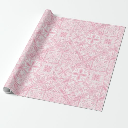 Papier Cadeau Carreaux ornés en rose (Déroulé)