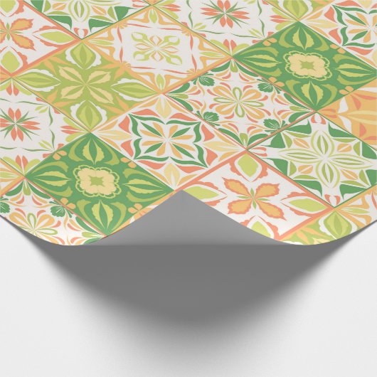 Papier Cadeau Carreaux ornés en vert et jaune (Coin)