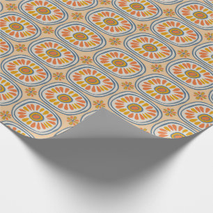 Papier Cadeau Carreaux ronds rétro Mexique Daisy Motif Orange BL