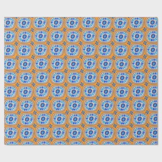 Papier Cadeau Carreaux ronds rétro Mexique Daisy Motif Orange BL (Plat)