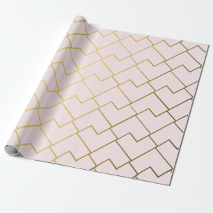 Papier Cadeau Carreaux Rose Doré Géométriques Chic Tendance