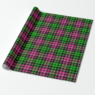 Papier Cadeau Carreaux Tartan Rose Et Vert Noir