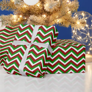 Papier Cadeau Carrelage chevron motif rouge blanc vert