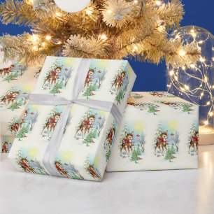 Papier Cadeau Carrelage de cerf de Noël rétro