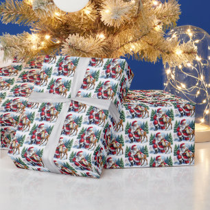 Papier Cadeau Carrelage de Noël festif motif Père Noël rennes