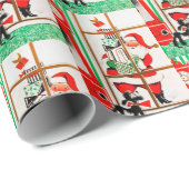 Papier Cadeau Carrelage de Noël rétro Père Noël (Coin rond)