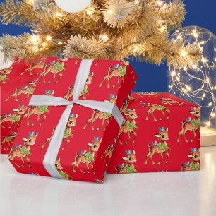 Papier Cadeau carrelage de Noël rétro vintage cerf
