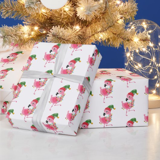 Papier Cadeau carrelage de Noël rose flamant  (Vacances)