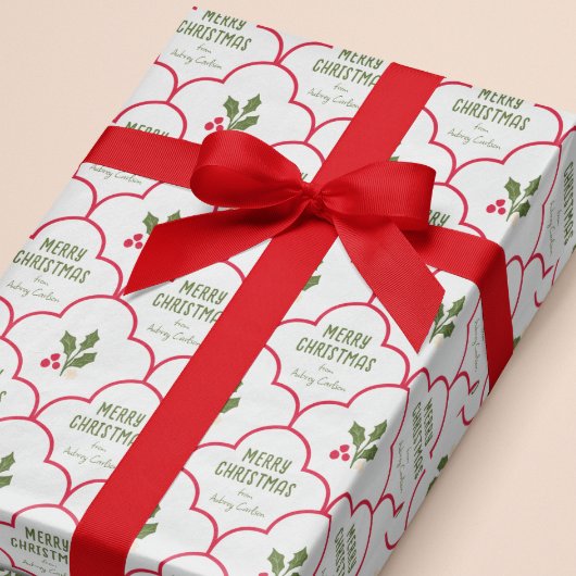 Papier Cadeau Carrelage de Saint-Jacques rouge Spriges de Noël p