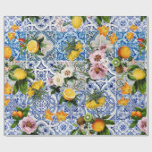 Papier Cadeau Carrelage de style sicilien avec fleurs et citron (Plat)