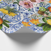 Papier Cadeau Carrelage de style sicilien avec fleurs et citron (Coin)