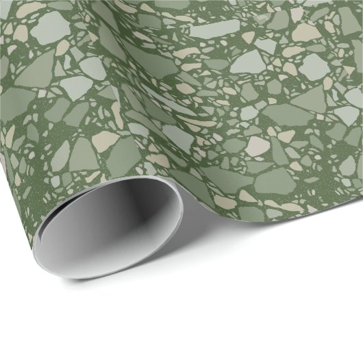 Papier Cadeau Carrelage d'effet Olive Green Terrazzo moderne (Coin rond)