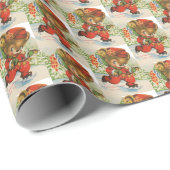 Papier Cadeau carrelage d'ours de Noël rétro (Coin rond)