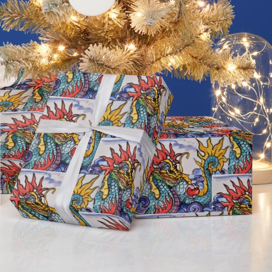 Papier Cadeau Carrelage en dragon chinois papier d'enveloppement (Vacances)