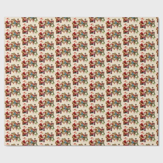 Papier Cadeau carrelage festif rétro de Noël Père Noël pour enfa (Plat)