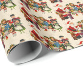 Papier Cadeau carrelage festif rétro de Noël Père Noël pour enfa (Coin rond)