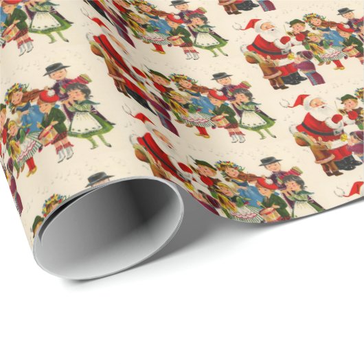 Papier Cadeau carrelage festif rétro de Noël Père Noël pour enfa (Coin rond)