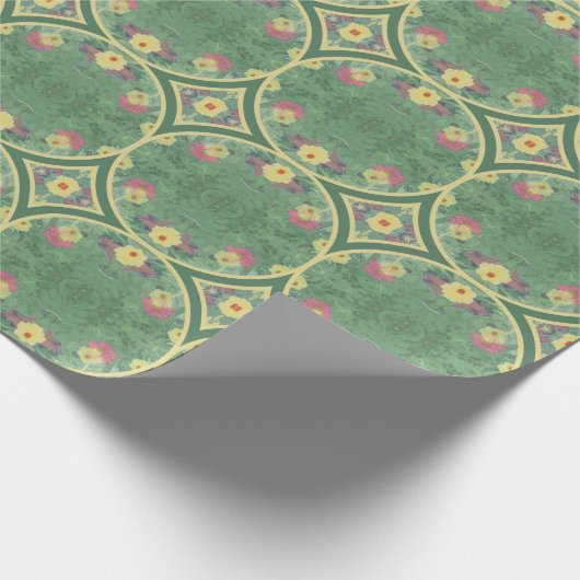 Papier Cadeau Carrelage floral vert Anniversaire (Coin)