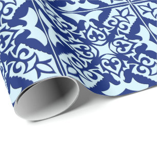 Papier Cadeau Carrelage marocain - bleu marine et bleu clair