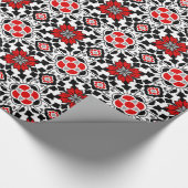 Papier Cadeau Carrelage marocain floral, rouge profond, noir et  (Coin)