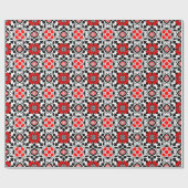 Papier Cadeau Carrelage marocain floral, rouge profond, noir et  (Plat)