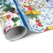 Papier Cadeau Carrelage méditerranéen, majolica, style sicilien  (Coin rond)